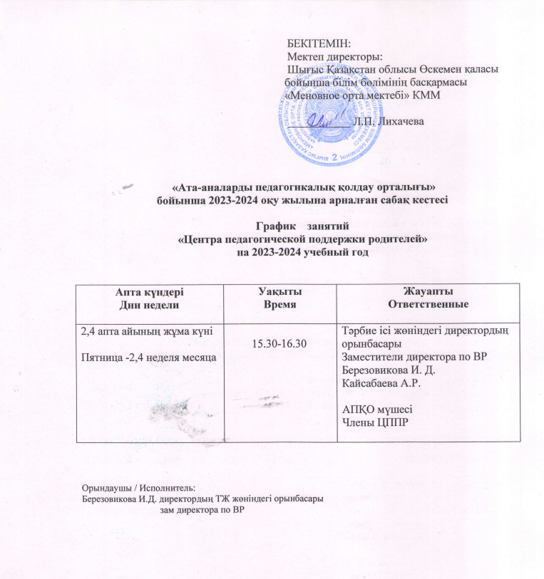 Ата-аналарды педагогикалық қолдау орталығы сабақ кестесі График занятий ЦППР