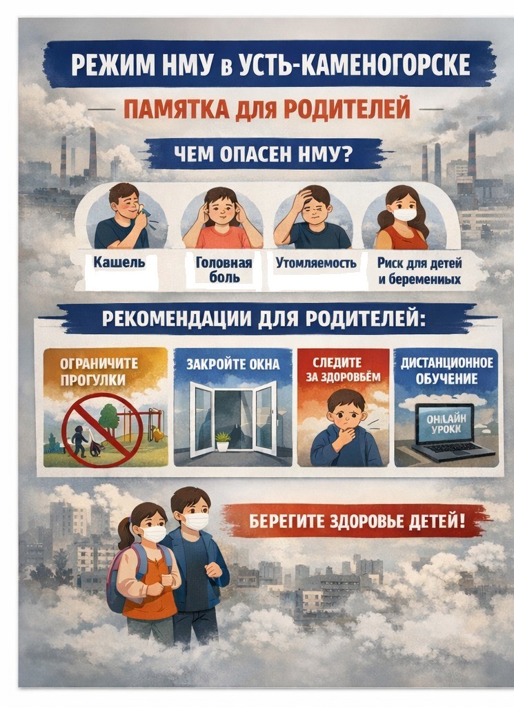 Қолайсыз метеорологиялық жағдайлар кезеңінде балалардың жағдайын бақылау және сыртта болуын шектеу бойынша ата-аналарға арналған жадынама. Памятка для родителей по контролю самочувствия и ограничению пребывания на улице в период НМУ